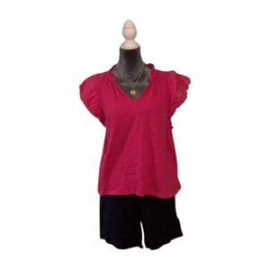 J.Crew 🌸 Pink Eyelet Flutter-Sleeve Top XL